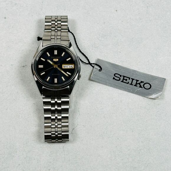 Seiko 5 Automatic Watch Mens 34mm Day Date Black Dial Silver Tone 7S26-0560 - Picture 7 of 15